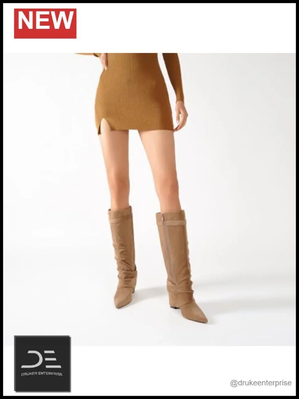 Faux Leather Fold Over Knee High Boots Pointed Toe High Heel Pull-On